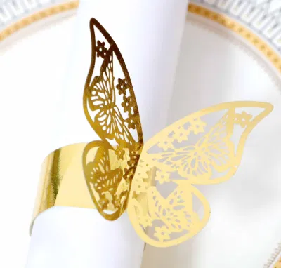 Anelli di tovagliolo di farfalla vuota del laser fai da te all'ingrosso personalizzato Fibbia di carta dorata Asciugamano Decorazione della tavola Archi di nozze Tovaglia Anelli di tovagliolo