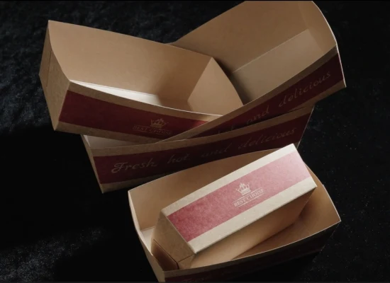 Utensili da cucina Vassoio per alimenti in carta Kraft Barchette per alimenti monouso Jumbo in concessione Made in China Hot dog Estrarre imballaggi per alimenti in carta FSC Piatto di carta all'ingrosso
